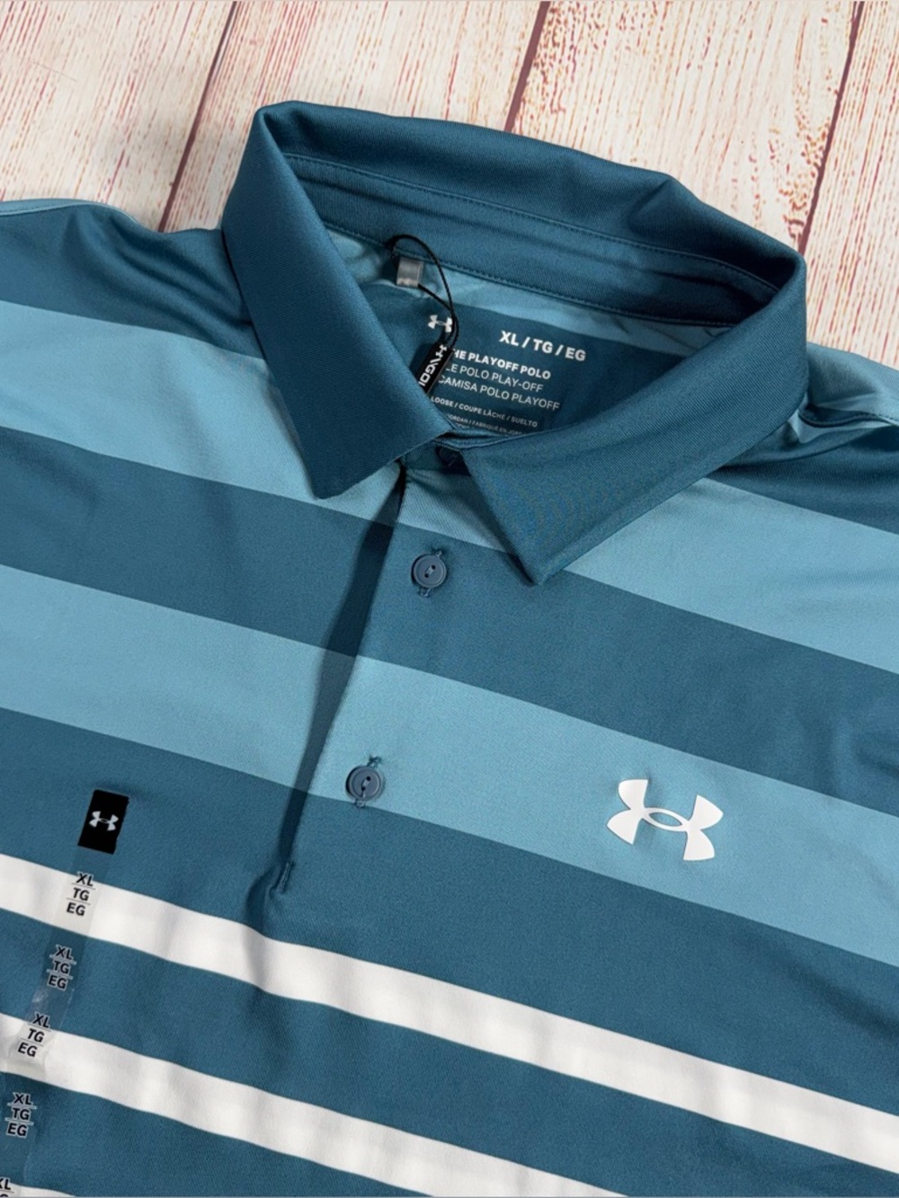 Under Armour Men's XL Playoff Polo Shirt NWT Blue Stripe Short Sleeve Golf